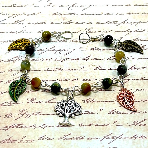 Handmade Tree & Leaf Charm Bracelet with Natural Tiger Eye Stones! - Picture 8 of 8